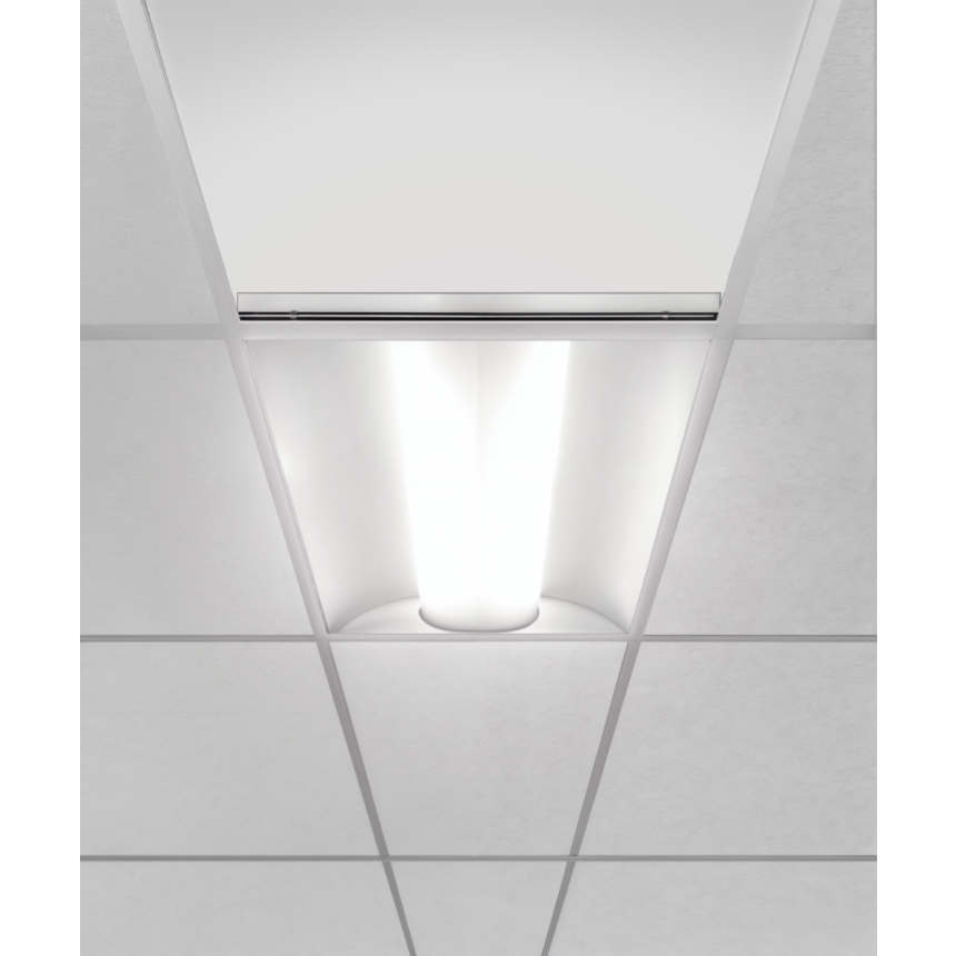 Alcon Lighting Product rendering of the 14150-R recessed center-basket troffer light shown in two-foot by two-foot square size.