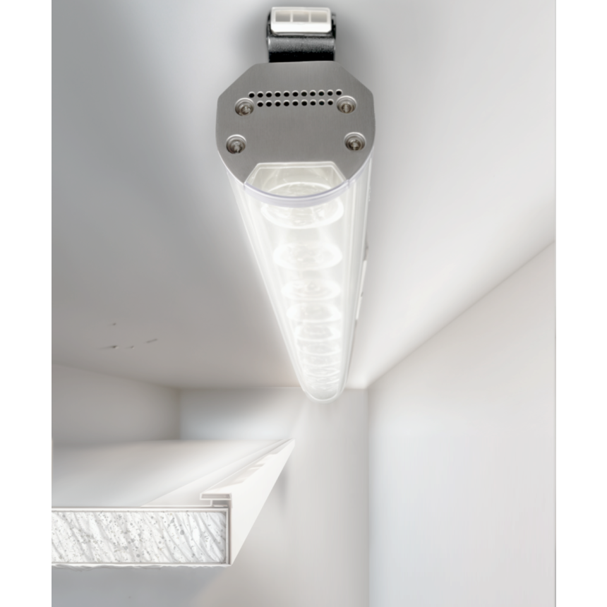 Alcon 14223 adjustable wall wash grazer LED lightbar shown in a silver finish.