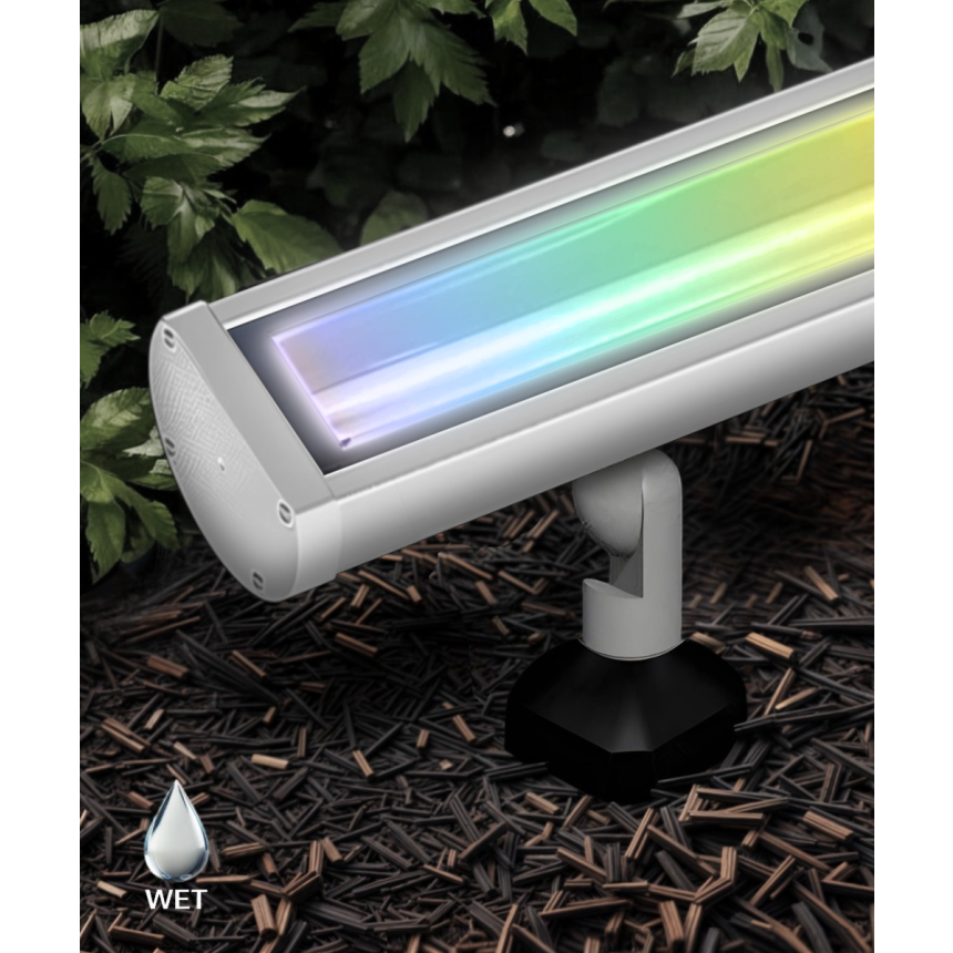 31024-RGBW outdoor color-changing sign light product rendering shown with a black finish and knuckle mount