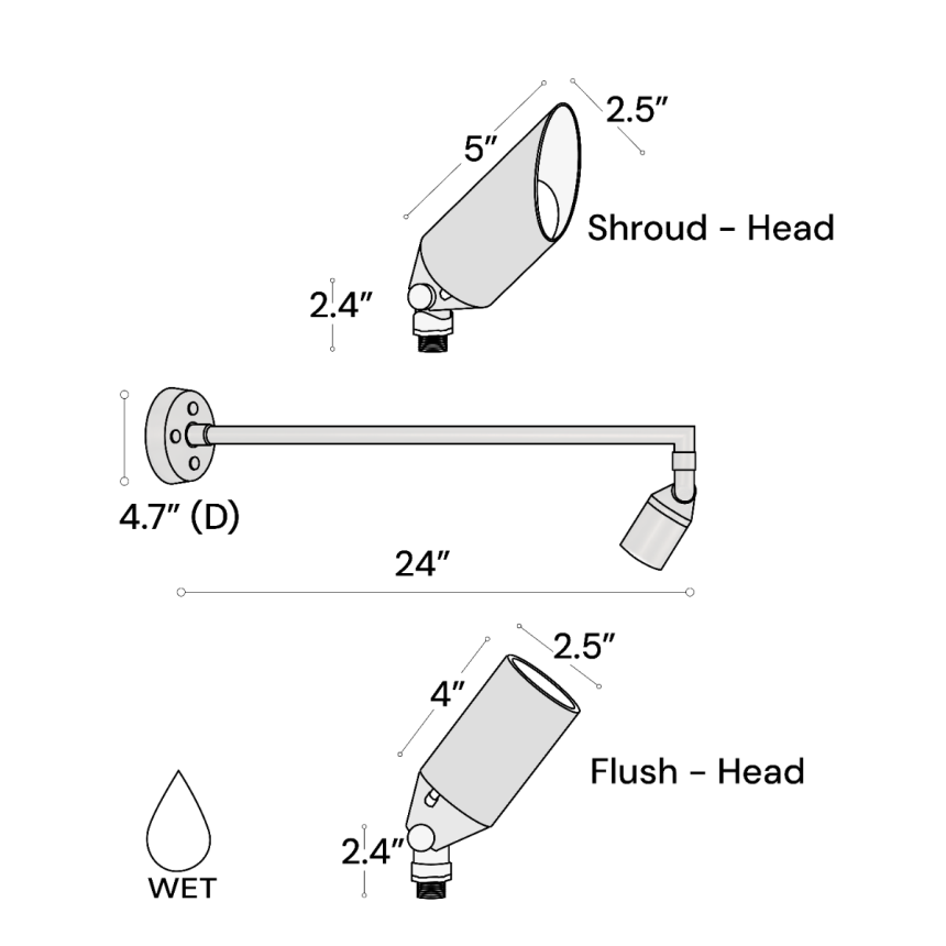 31025 outdoor commercial sign light product rendering shown with a gunmetal finish and removable shroud