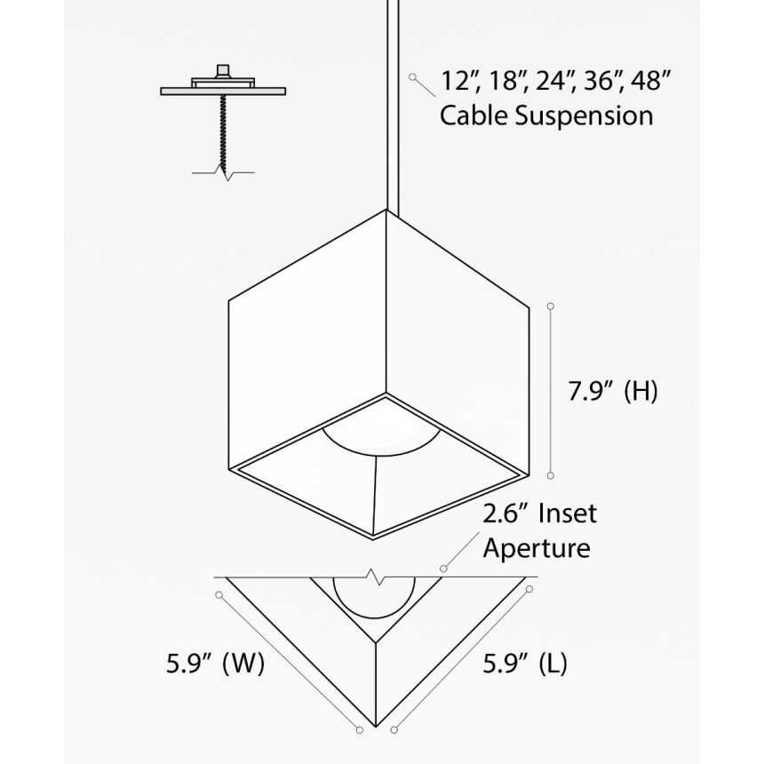 Alcon 11212-P, suspended commercial rectilinear pendant light shown in white finish with an inset illumination.