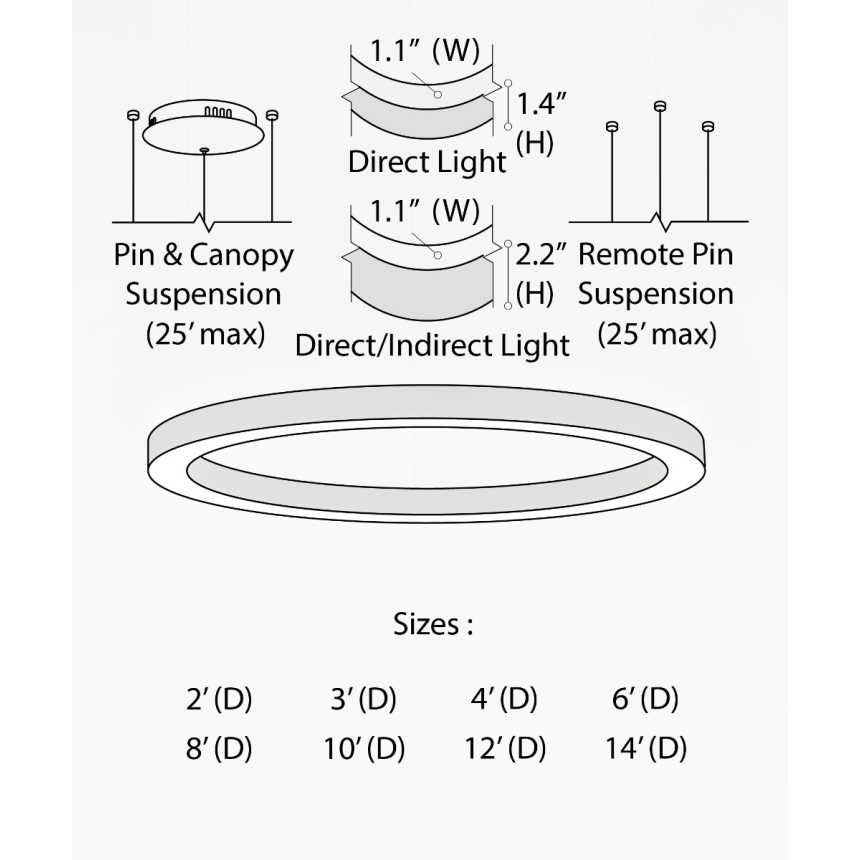 Alcon 12253-DI-P, suspended commercial pendant light shown in black finish and with a flush trim-less lens.