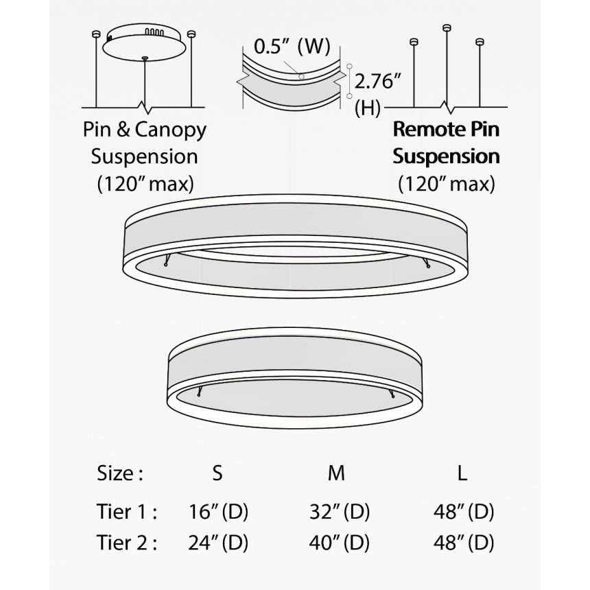 Alcon 12270-2-P, suspended commercial pendant light shown in black finish and with a flush trim-less lens.