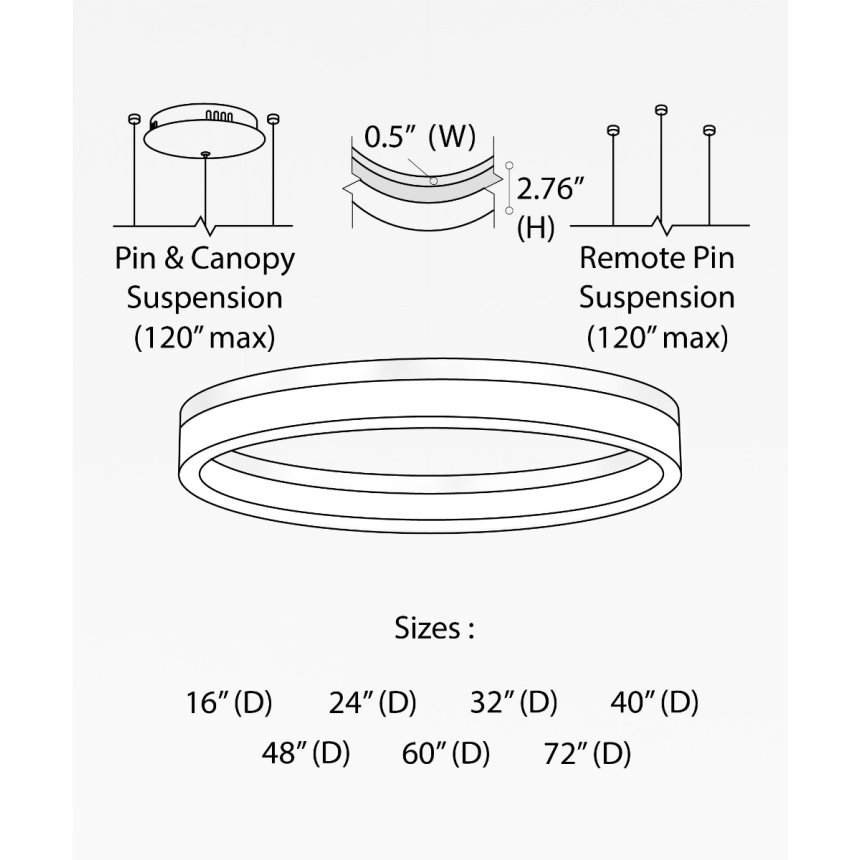 Alcon 12272-1-P, suspended commercial ring pendant light shown in silver finish and with a flush trim-less lens.