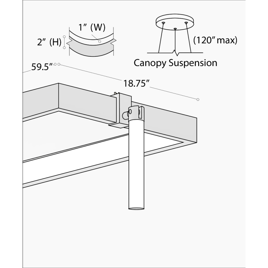 Alcon 15110-P, suspended commercial pendant light shown in black finish and with a flush trim-less lens.