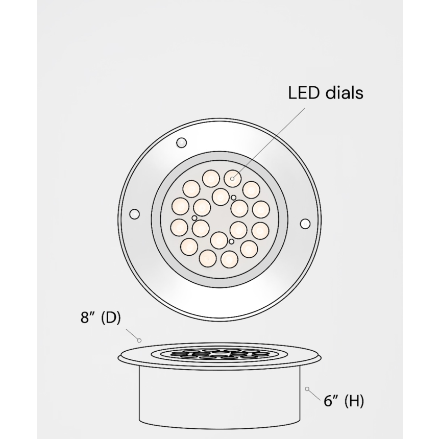 The 14127-8 in-ground well light by Alcon Lighting with a clear, 8-inch shatterproof lens shown with a stainless steel finish