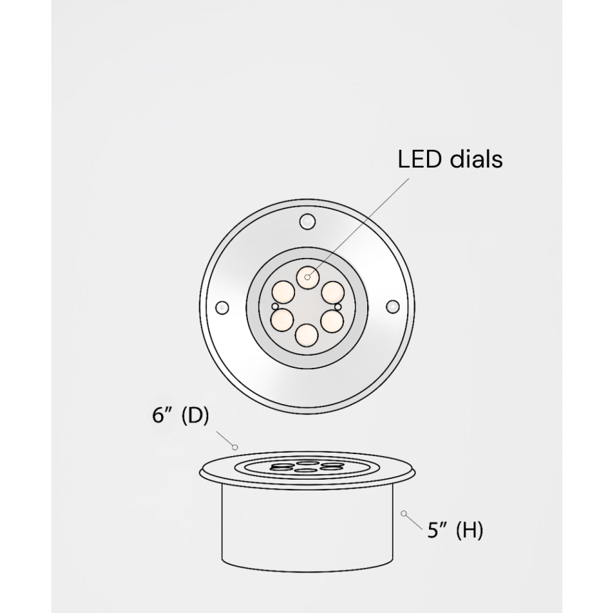 The 14127-6 in-ground well light by Alcon Lighting with a clear, 6-inch shatterproof lens shown with a stainless steel finish