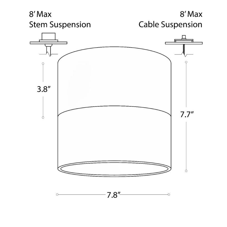 Alcon Lighting 12343-8 Direct light cylinder pendant dome shown in black finish with a gold interior. 