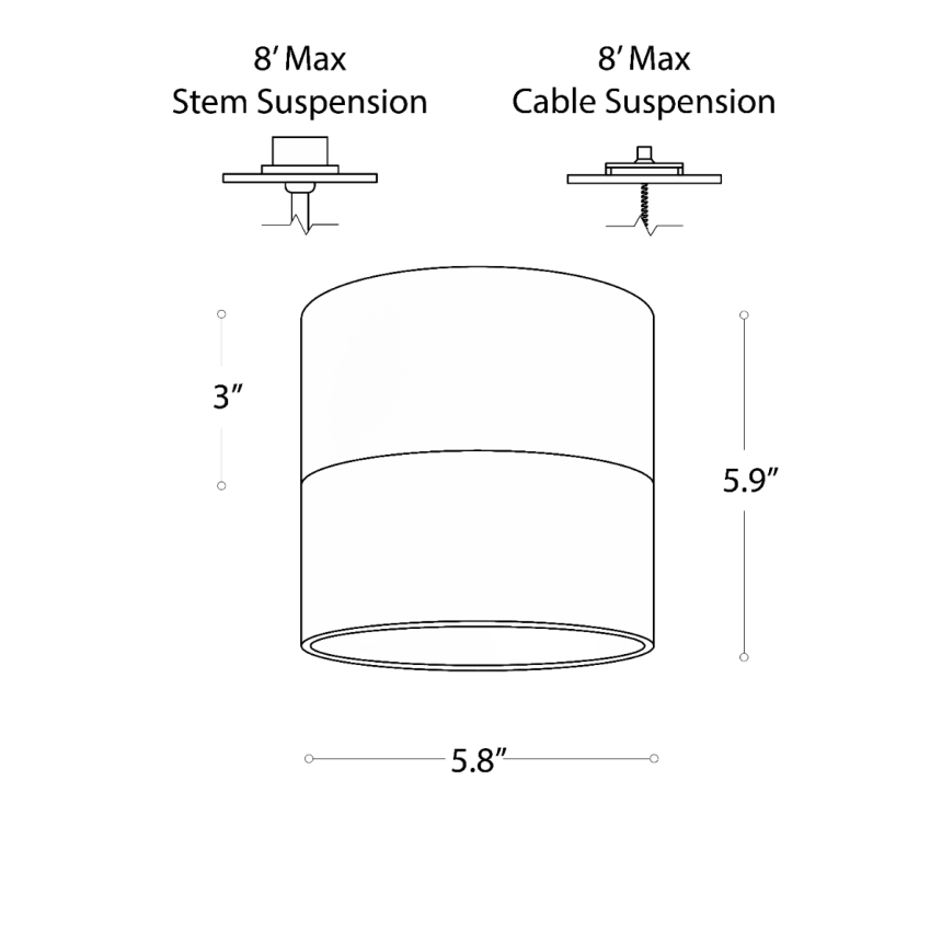 Alcon Lighting 12343-6 Direct light cylinder pendant dome shown in black finish with a gold interior. 