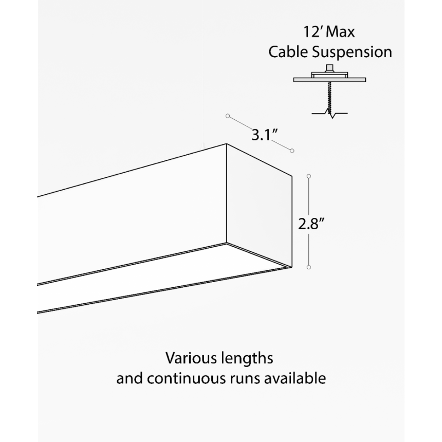 12100-23-P color temperature switch LED suspension light shown with white finish and 3-inch flush lens