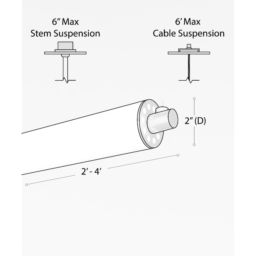 12168-1-H horizontal tube pendant light shown in silver finish and with 2-inch cylindrical lens