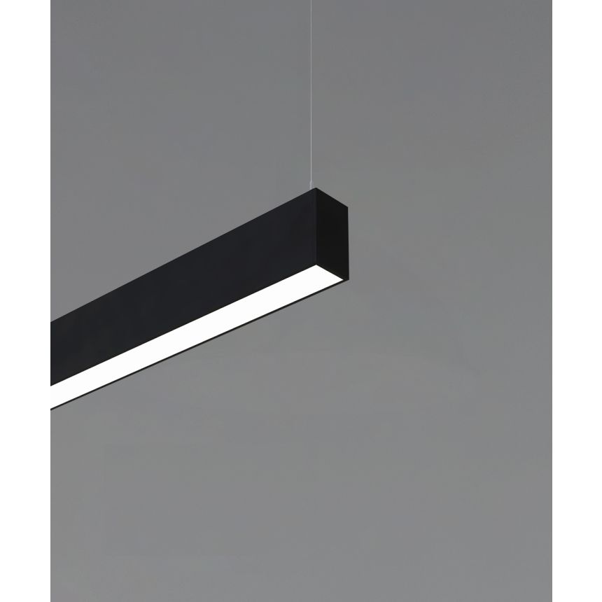 12100-12-P linear LED pendant light shown with black finish and 1-inch aperture diffuser lens