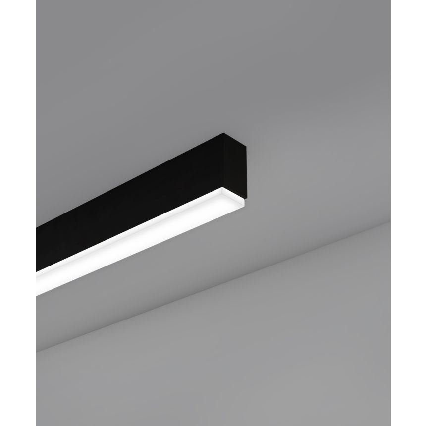 12100-12-S-G linear LED ceiling light shown with black finish and glow lens