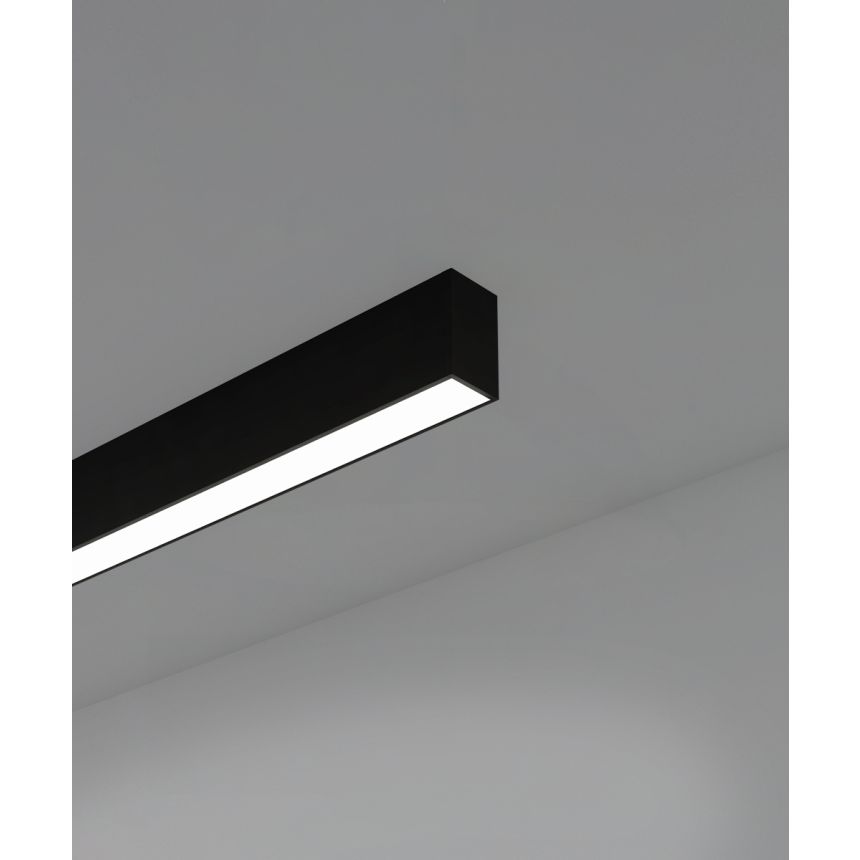 12100-12-S linear LED ceiling light shown with black finish and diffuser lens