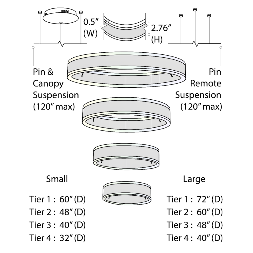 Alcon 12270-4 RGBW Color tunable 4-ring pendant light shown in a black finish.