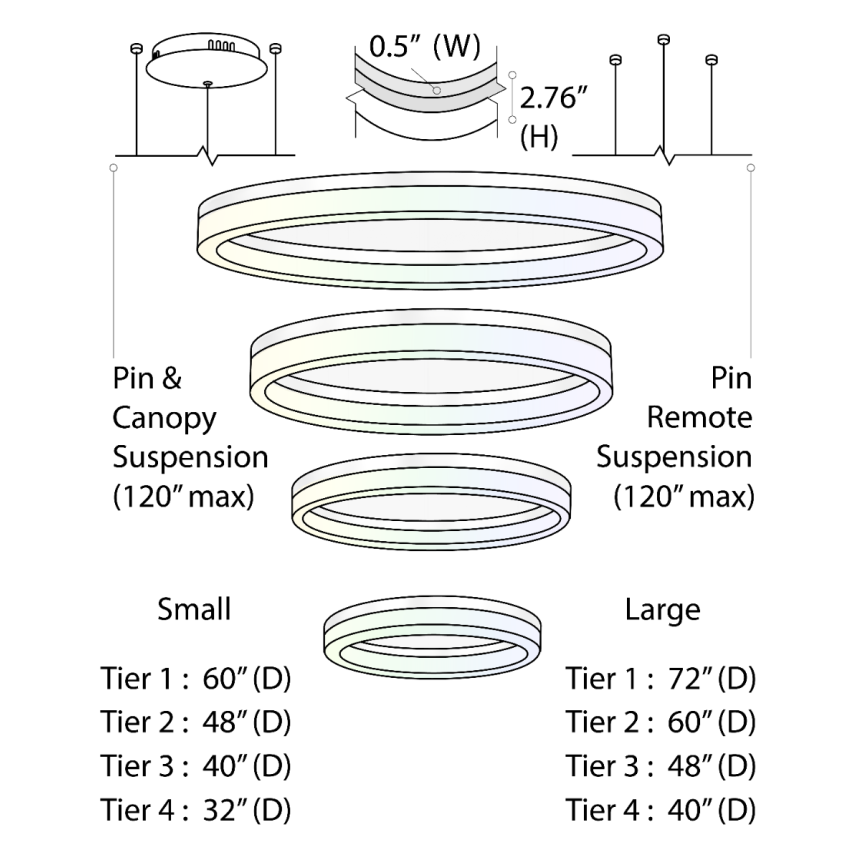 Alcon 12272-4 RGBW Color tunable 4-ring pendant light shown in a silver finish.