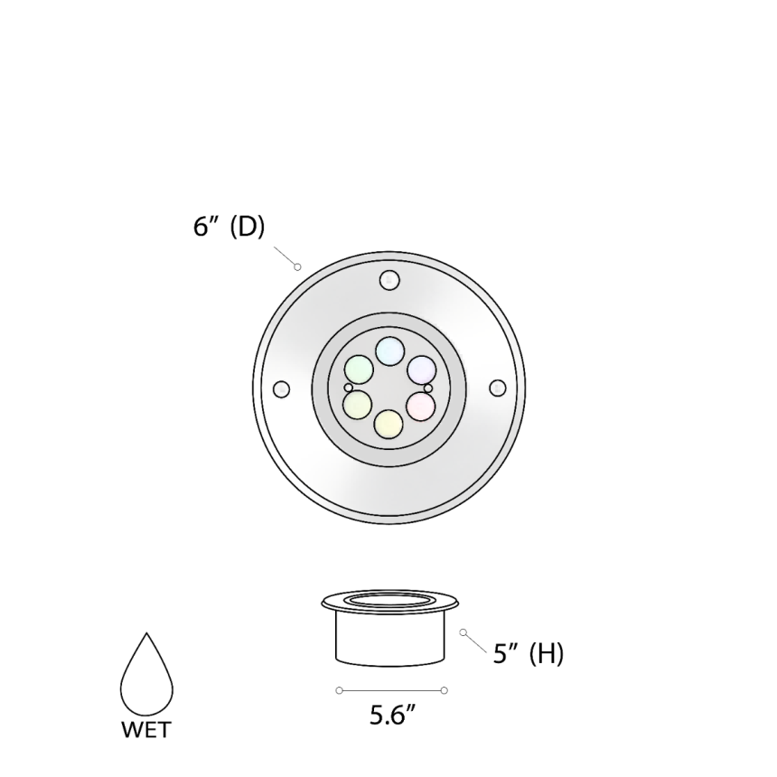 Alcon 14127 RGBW Color tunable in-ground can light shown in a silver finish.