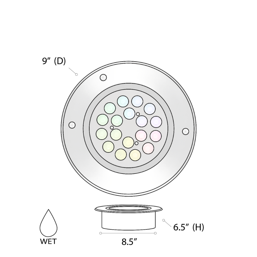 Alcon 14127 RGBW Color tunable in-ground can light shown in a silver finish.