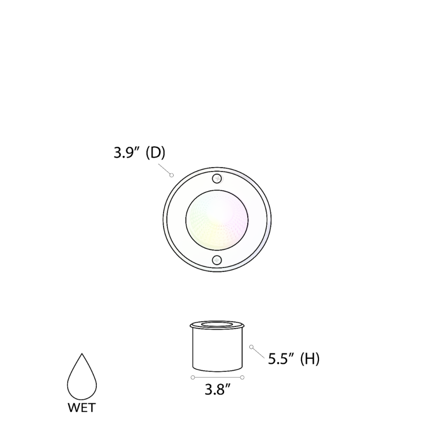 Alcon 9033 Color changing in-ground can light shown in a silver finish.