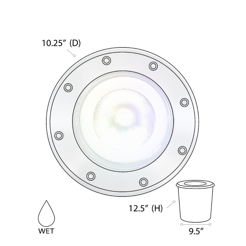 Alcon 9094 RGBW Color tunable in-ground can light shown in a silver finish.