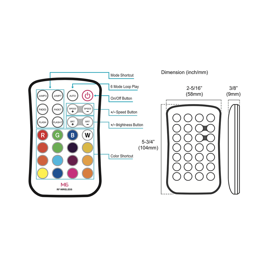 Color-Changing RF RGBW Single Zone Remote Control