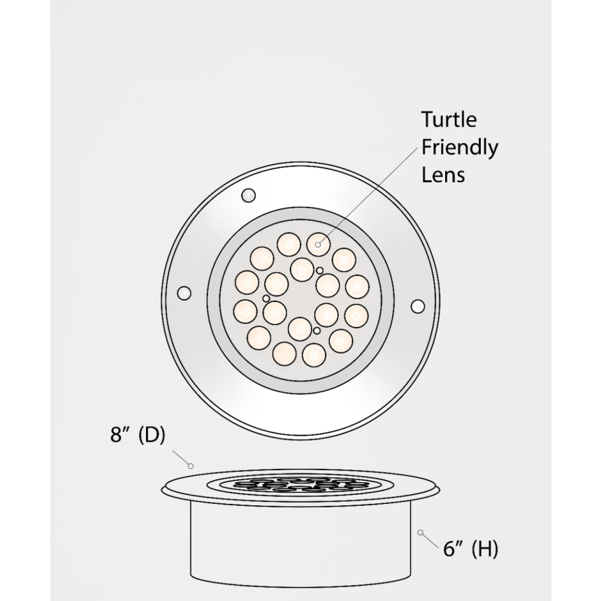 The 14127-8 in-ground well light by Alcon Lighting with a clear, 8-inch shatterproof lens shown with a stainless steel finish