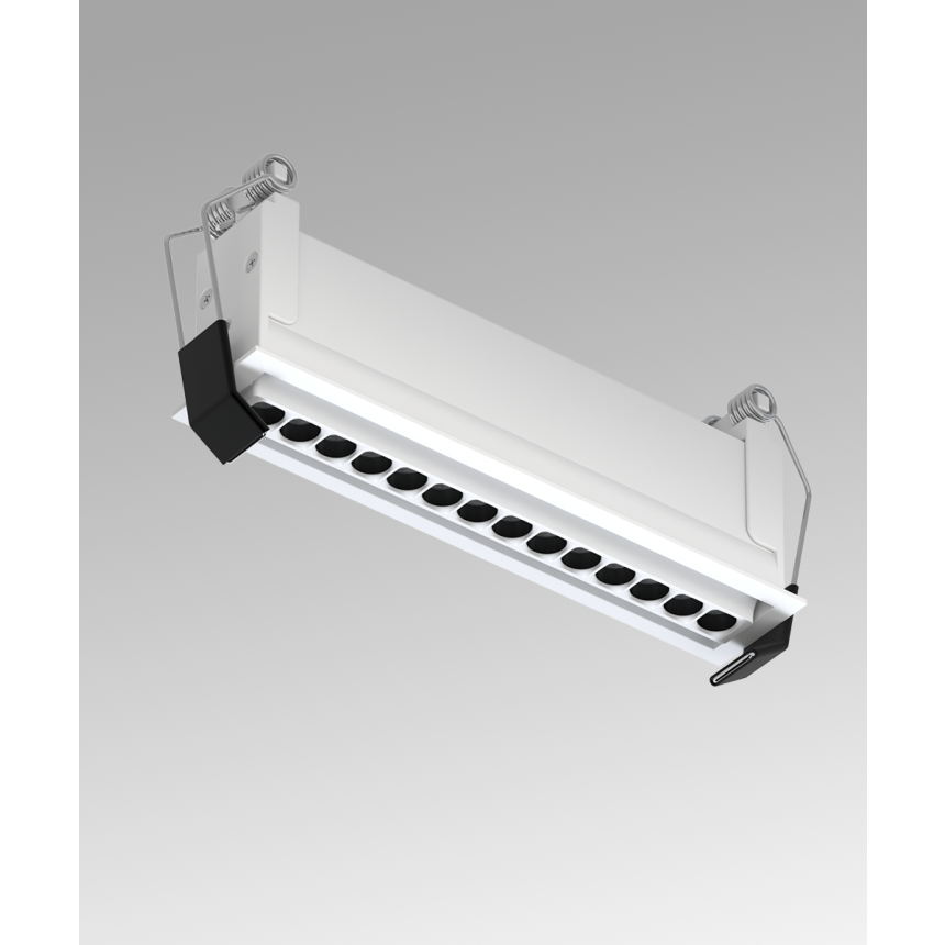 Full product image of the 15301-5 micro-optic linear light shown with the recessed housing with white trim